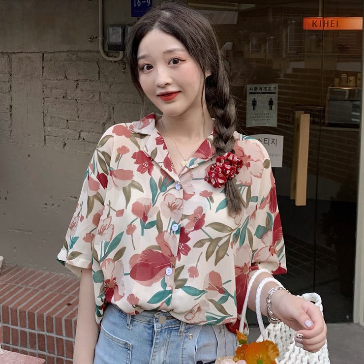 人気 韓国スタイル 綺麗め 花柄モチーフ セクシー シャツ トップス シャツレディース 花柄シャツ レディース 韓国風
