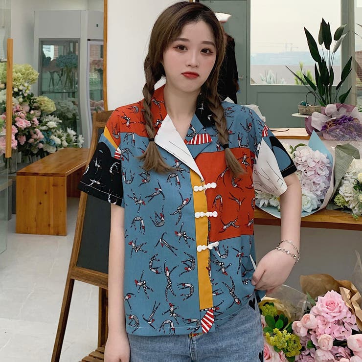 韓国ファッション●サマー半袖カラーシャツ●4色●追跡送料込 t6833_0.jpg