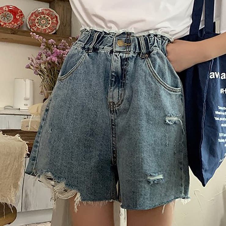 ダメージ加工カットオフデニムショートパンツ 春夏新作 韓国