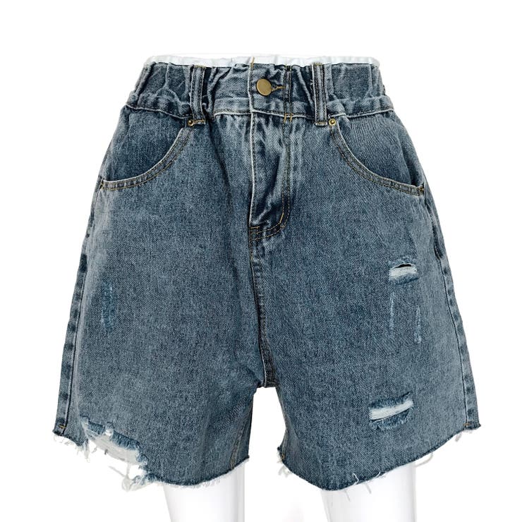 デニムショートパンツ ダメージ加工 ショートパンツ[品番