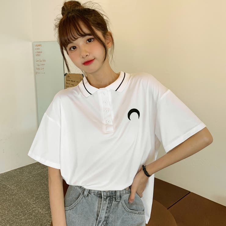 ワンポイント刺繍半袖ポロシャツ 春夏新作 韓国ファッション[品番