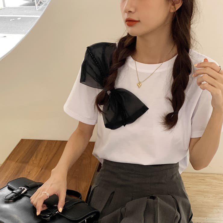 tシャツ バックリボンモチーフ半袖トップス レディース 楽天市場】バックスリット デザインTシャツ トップス カットソー