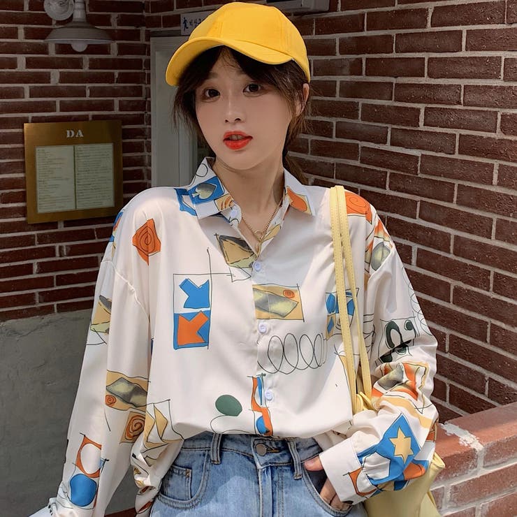 個性的総柄襟付長袖シャツ 秋冬新作 韓国ファッション 品番 Cp Dearheart ディアハート のレディースファッション通販 Shoplist ショップリスト