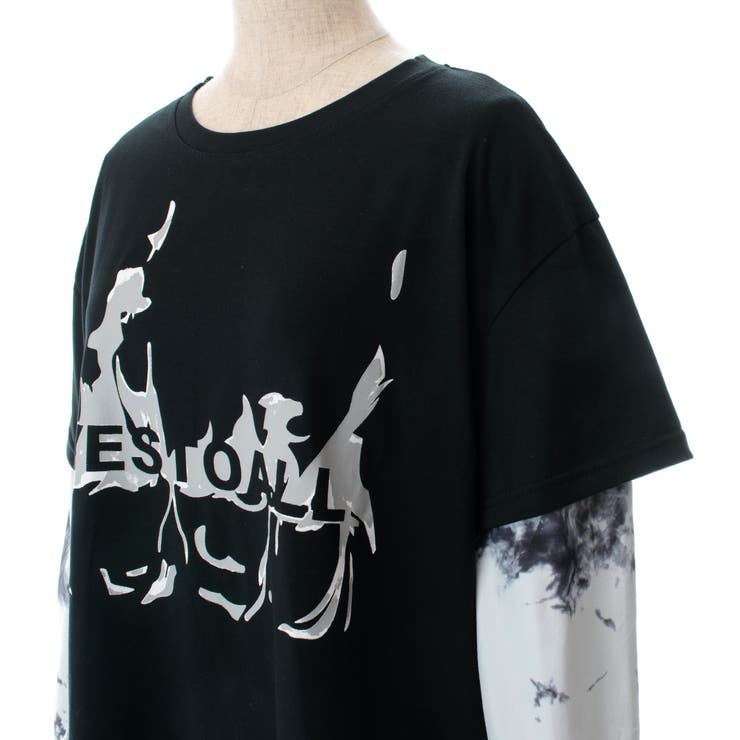 英字プリントフェイクレイヤード長袖Tシャツカットソー 秋冬新作