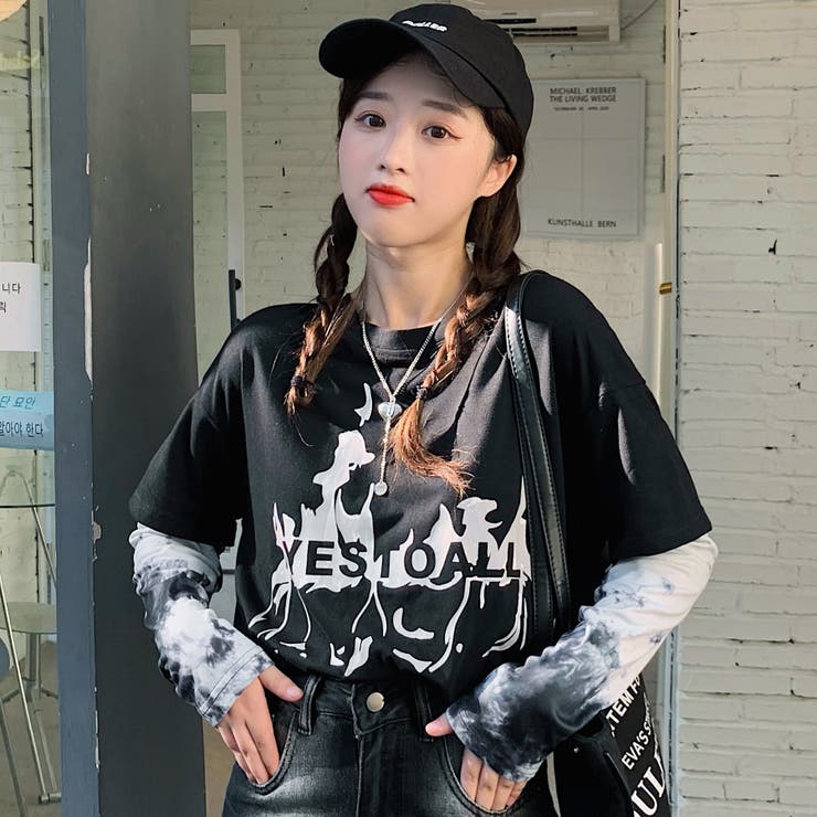 英字プリントフェイクレイヤード長袖tシャツカットソー 秋冬新作 韓国ファッション 品番 Cp Dearheart ディアハート のレディースファッション通販 Shoplist ショップリスト