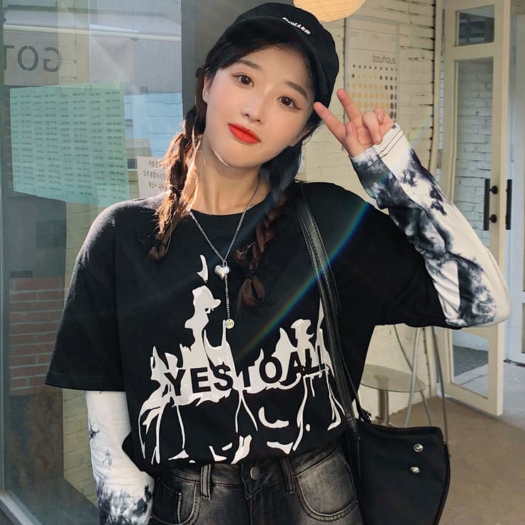 英字プリントフェイクレイヤード長袖tシャツカットソー 秋冬新作 韓国ファッション 品番 Cp Dearheart ディアハート のレディースファッション通販 Shoplist ショップリスト