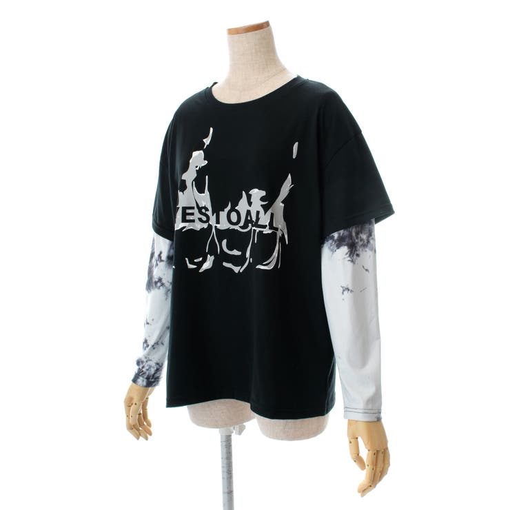英字プリントフェイクレイヤード長袖Tシャツカットソー 秋冬新作 韓国