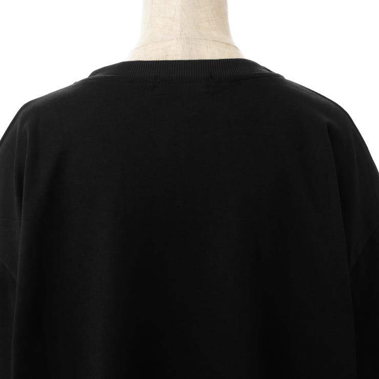 ゼブラ柄スリーブフェイクレイヤード英字プリント長袖Tシャツ