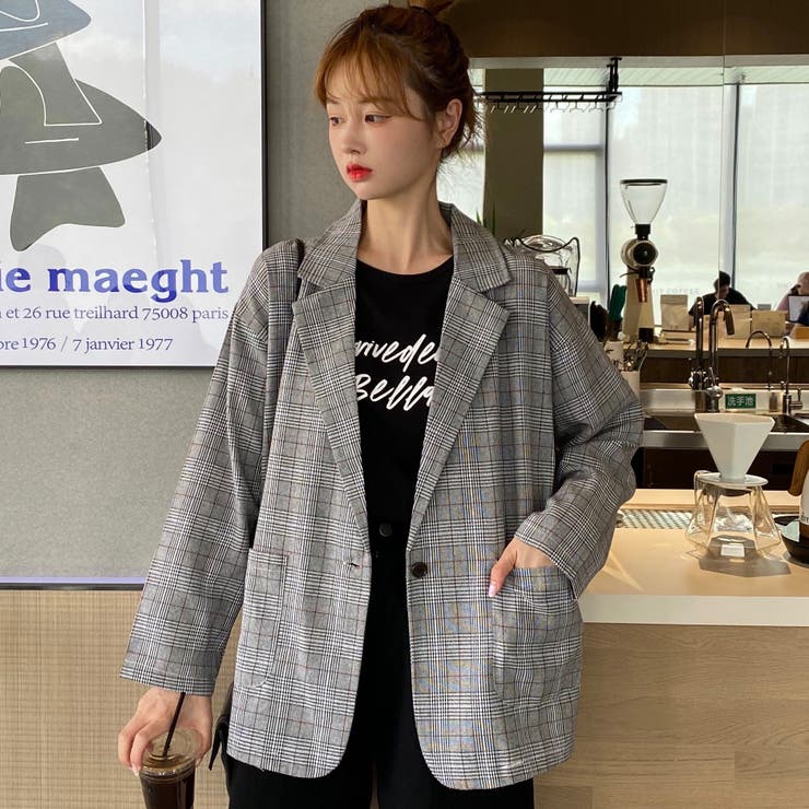 チェック柄薄手長袖テーラードジャケット 秋冬新作 韓国ファッション チェック柄薄手長袖テーラードジャケット 秋冬新作 韓国ファッション