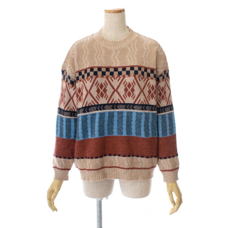 ヴィンテージ 短丈 ショート丈 ノルディックニット ブラウン