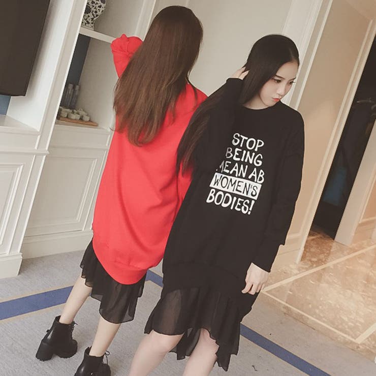 韓国ファッション 英字プリント裾デザインワンピース 15秋冬 新作 品番 Cp Dearheart ディアハート のレディースファッション通販 Shoplist ショップリスト