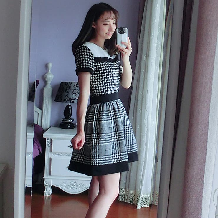 ☆トレンドファッション♪千鳥格子柄ワンピース☆2016春夏新作[品番  