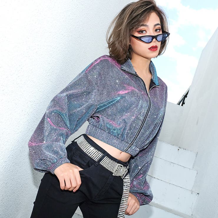 ミラーボールのようなキラキララメのワイドシルエットジップアップブルゾン 原宿系 … | Decorative  | 詳細画像4 