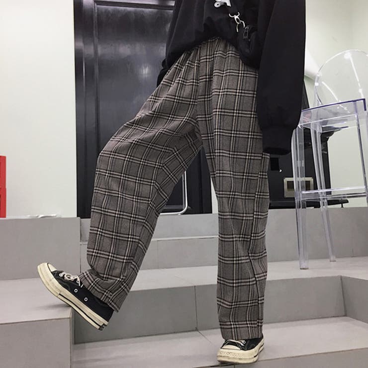 ワイドパンツ チェック柄 ストレート