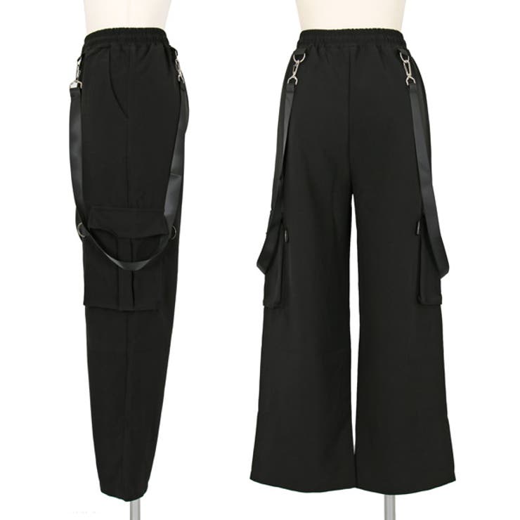 ワイドストレートパンツ サスペンダー付き ブラック[品番