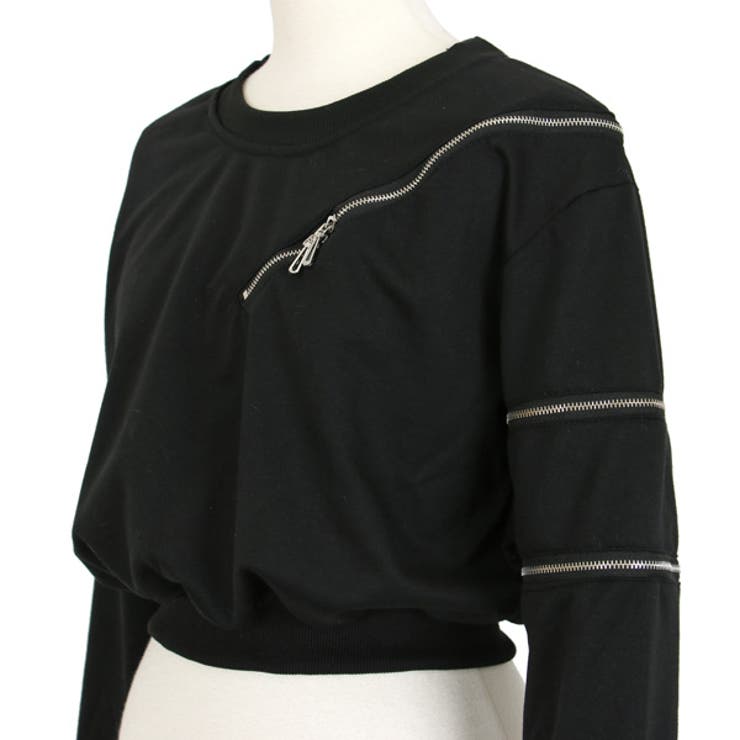 スウェットトップス ·͜·♡様 ジップデザイン ショート丈 スウェットトップス[品番：DCTW0002961