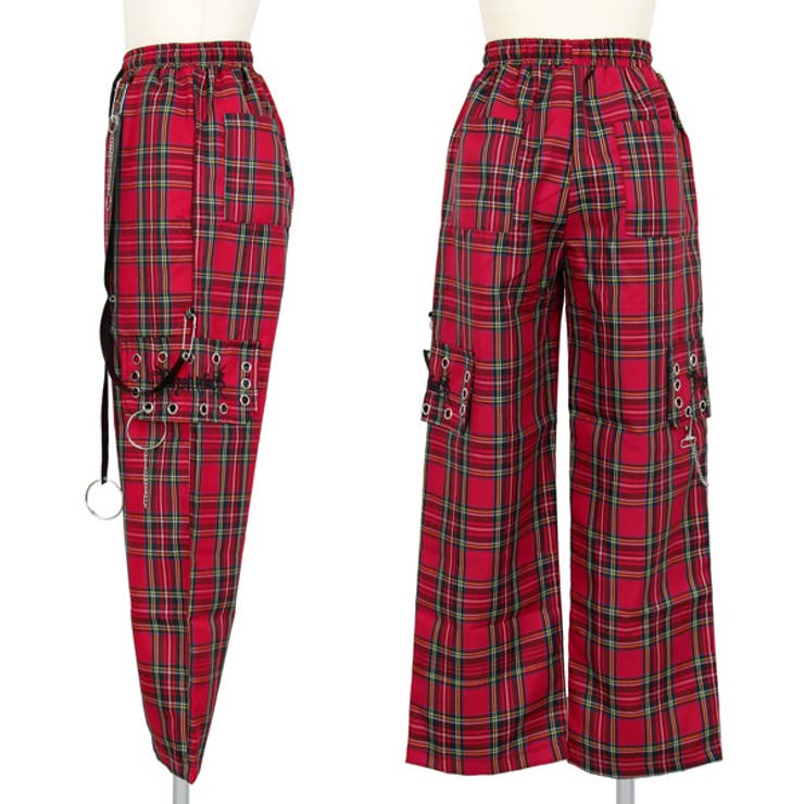 チェック柄 ストレートパンツ レッド[品番：DCTW0002989