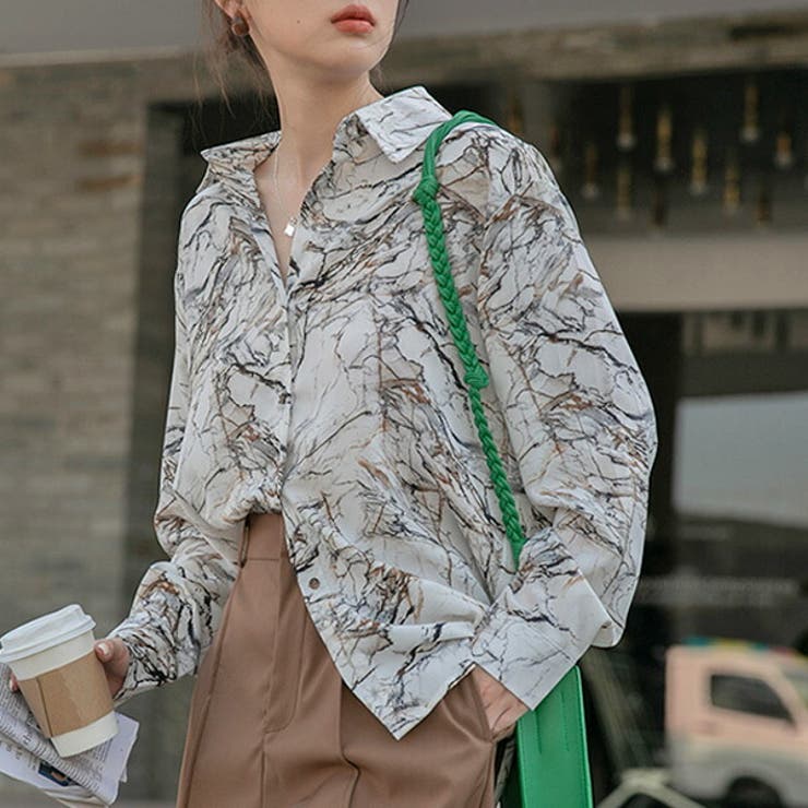 柄シャツ 大理石柄 総柄[品番：DCTW0002993]｜Decorative