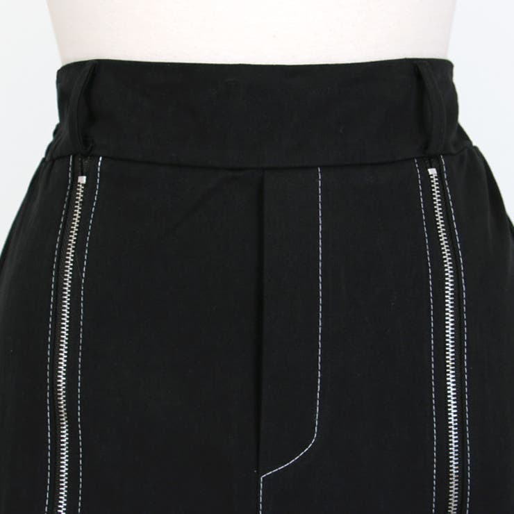 ジッパーデザイン 変形スカート ブラック[品番：DCTW0003019 