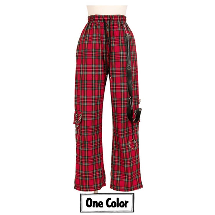 チェック柄 ストレートパンツ レッド[品番：DCTW0003552