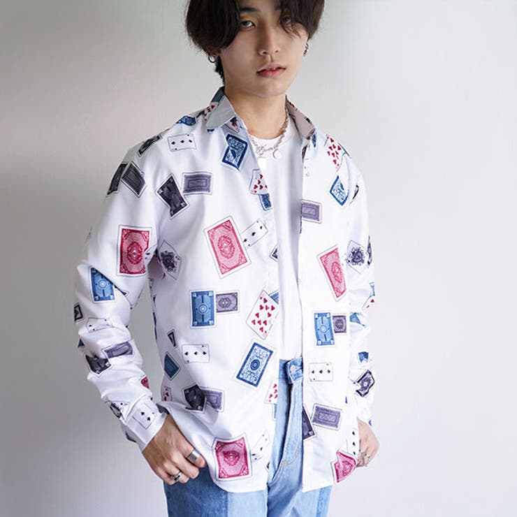 柄シャツ トランプ柄 サテン素材[品番：DCTW0003058]｜Decorative