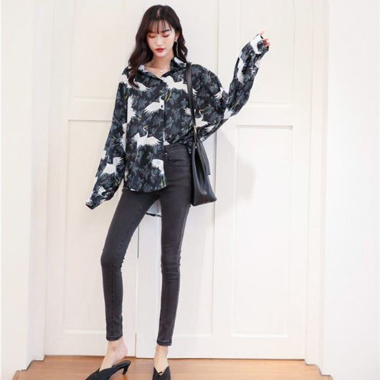 テキストと花柄の長袖シャツ 2016SS yohji yamamoto pour homme 花柄ロングシャツ（HO-B5