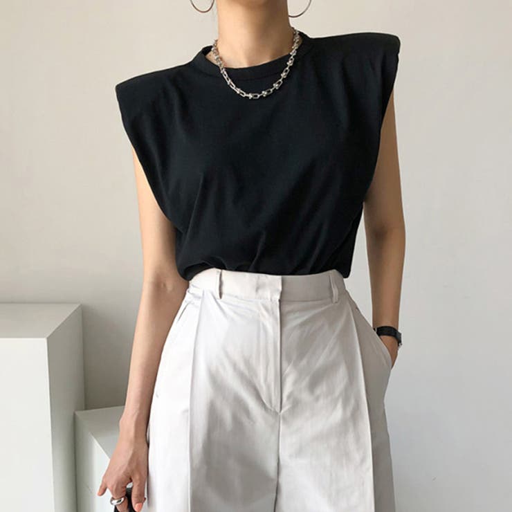 パワーショルダーTシャツ ノースリーブ コットン生地[品番