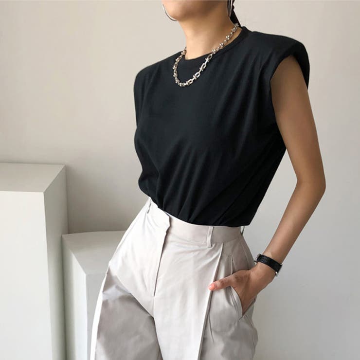 パワーショルダーTシャツ ノースリーブ コットン生地[品番