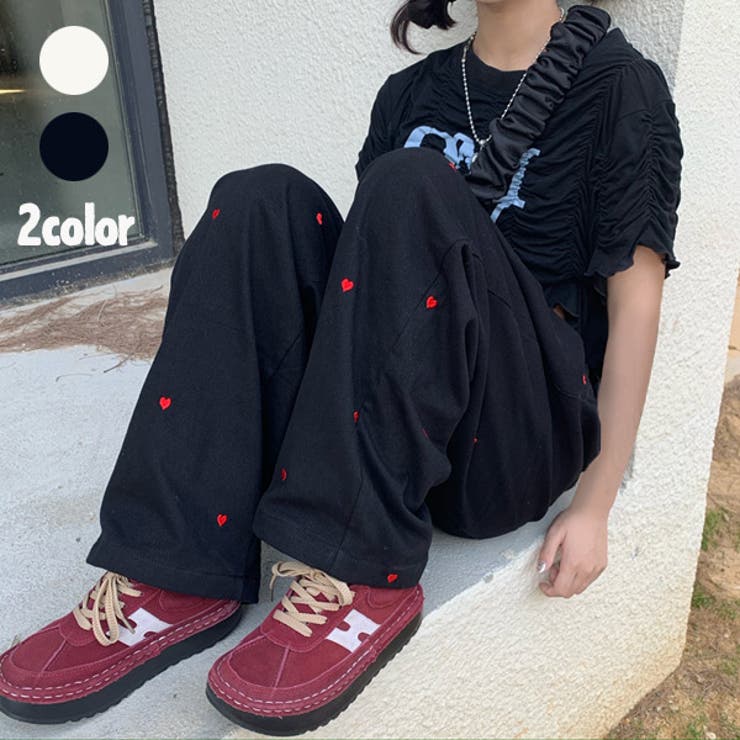 ワイドパンツ ハート柄 ドット柄[品番:DCTW0003384 ワイドパンツ ハート柄 ドット柄[品番:DCTW0003384