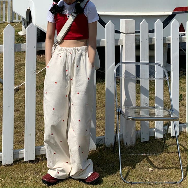 ワイドパンツ ハート柄 ドット柄[品番：DCTW0003876