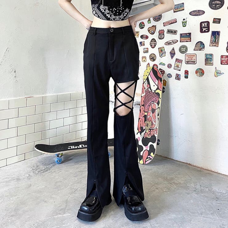 デニムパンツ フレアパンツ フロントスリット[品番：DCTW0003443