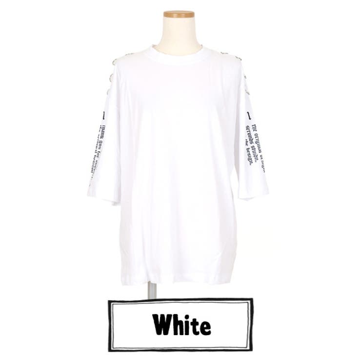 ショルダーリングとロゴプリントがストリート感のあるオーバーシルエット七分袖Tシャ… | Decorative  | 詳細画像12 