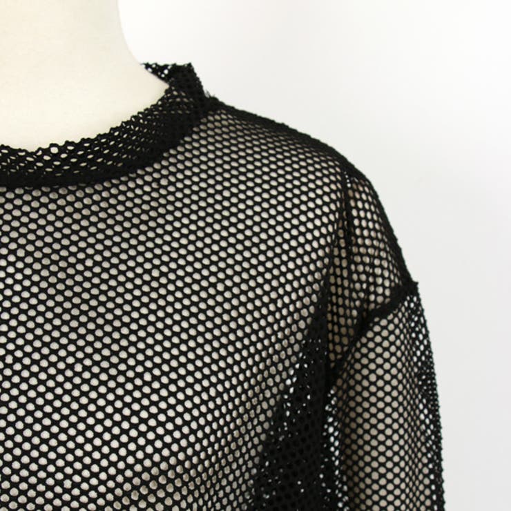 メッシュトップス ダメージ加工 長袖[品番：DCTW0003577