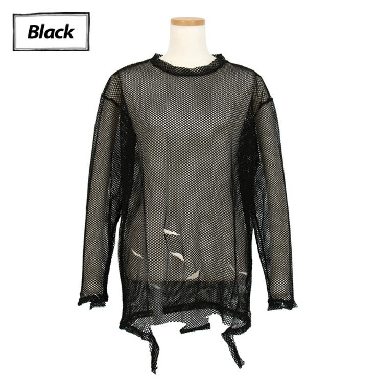 メッシュトップス ダメージ加工 長袖[品番：DCTW0003577