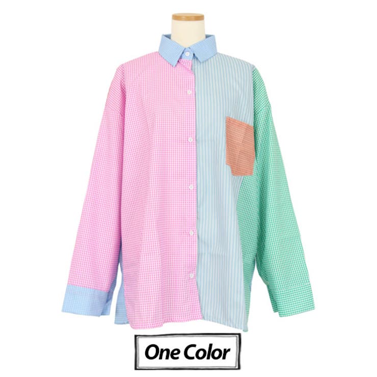 柄シャツ パッチワークシャツ 長袖[品番：DCTW0003499