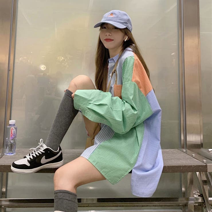 柄シャツ パッチワークシャツ 長袖[品番：DCTW0003499