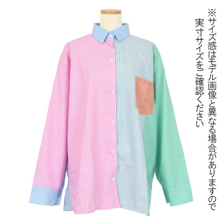 柄シャツ パッチワークシャツ 長袖[品番：DCTW0003499
