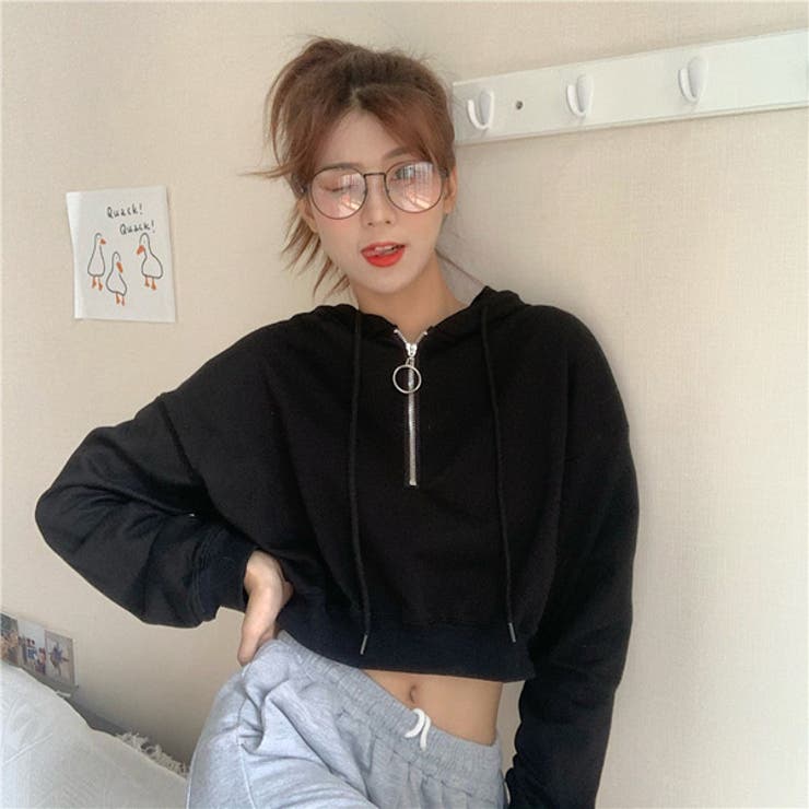 ハーフジップ ショート丈 パーカー[品番：DCTW0003511]｜Decorative