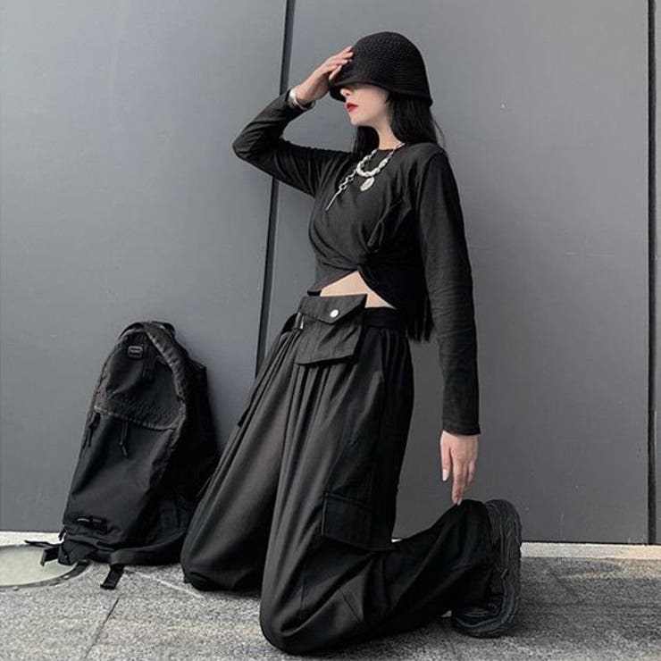 お気にいる ノ 新品 大人気 ン NOT ボタン ハイウエスト ワイドパンツ 黒 パンツ