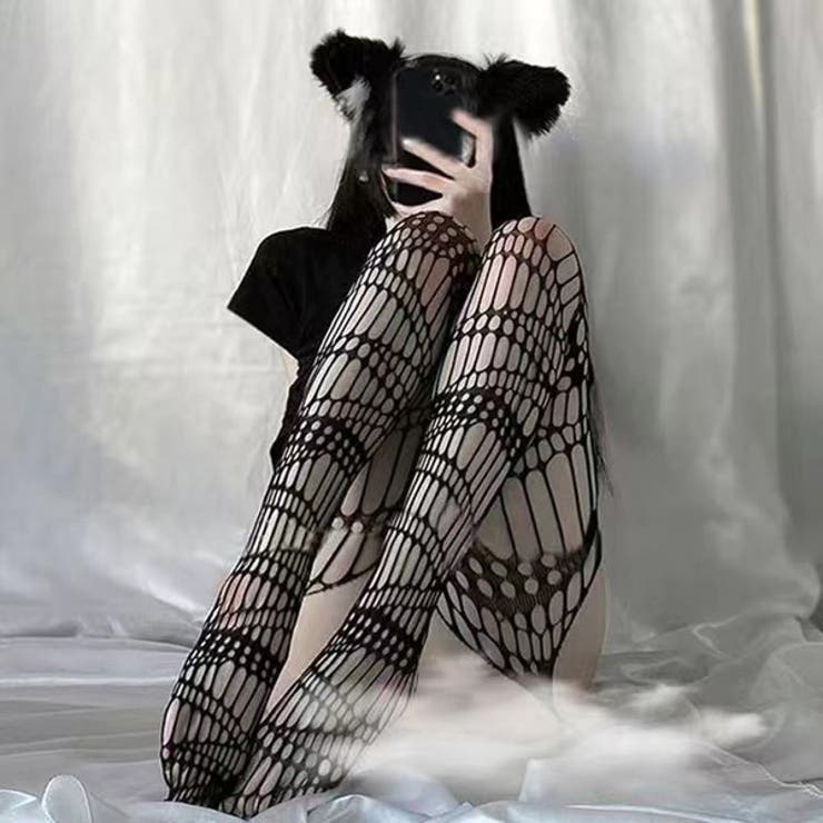 網タイツ デザインタイツ ガーターベルト風[品番：DCTW0003892