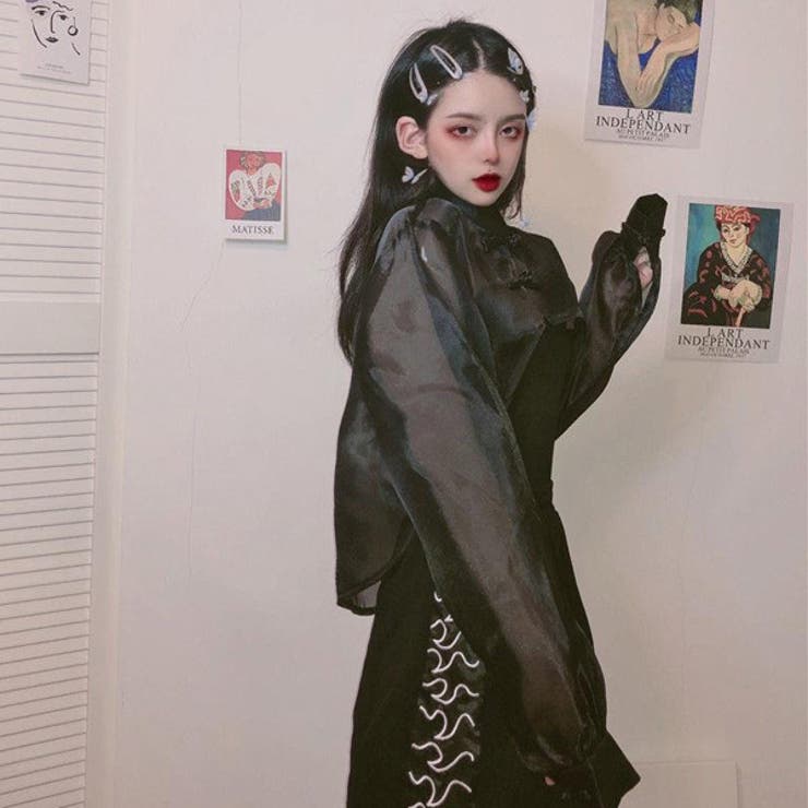 シアー チャイナシャツ ショート丈[品番：DCTW0003972]｜Decorative