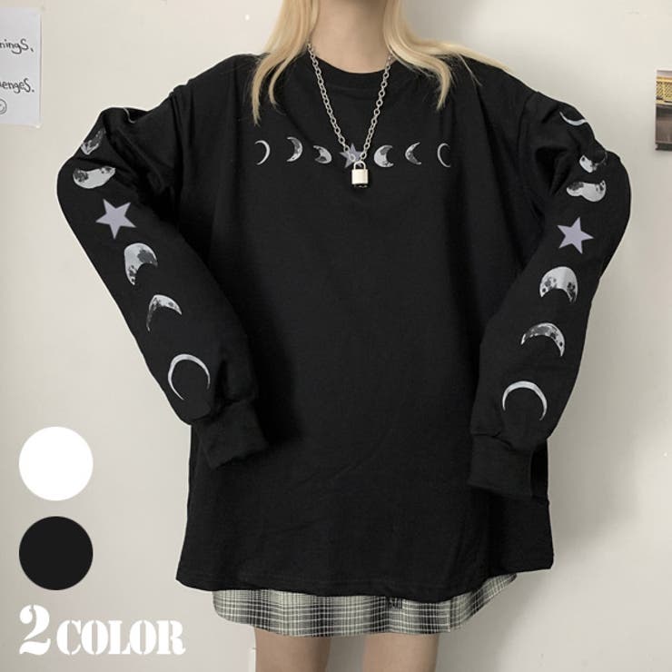 ロンT スリーブプリント ムーン[品番：DCTW0003916]｜Decorative