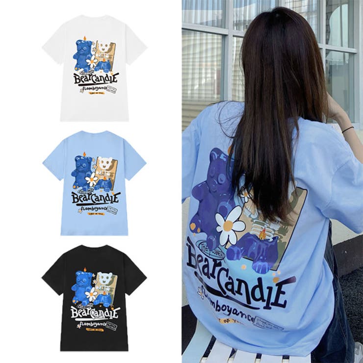 Tシャツ BEARキャンドル バックプリント[品番：DCTW0004024