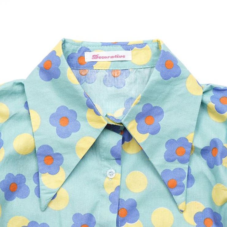 柄シャツ コインドットと丸いお花のパフスリーブシャツ トップス | Decorative  | 詳細画像12 
