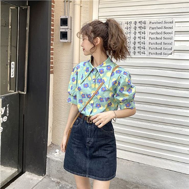 柄シャツ コインドットと丸いお花のパフスリーブシャツ トップス | Decorative  | 詳細画像6 