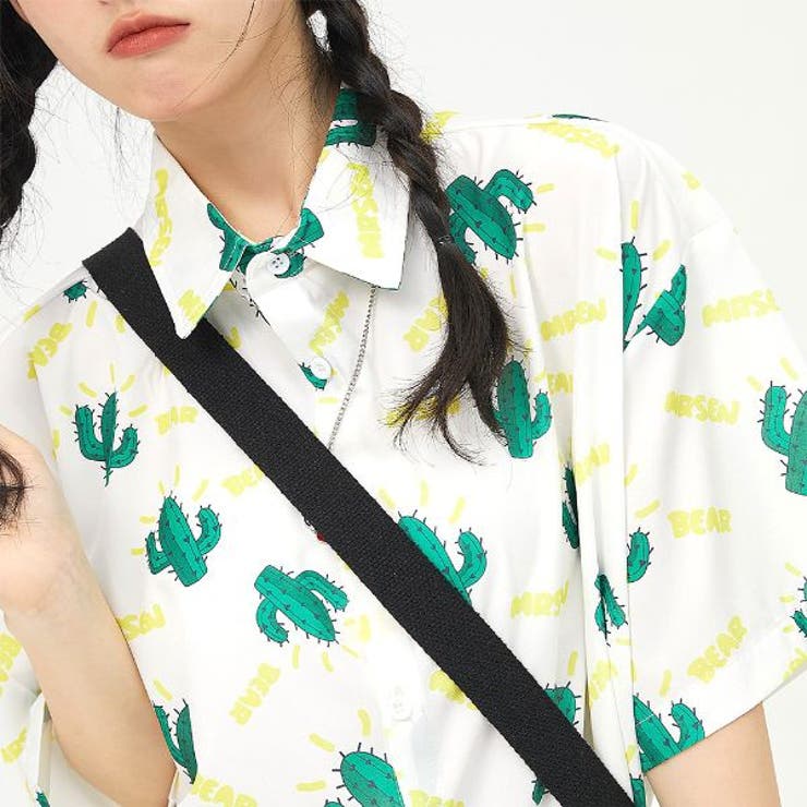 柄シャツ サボテン柄 ビッグシルエット[品番：DCTW0003146