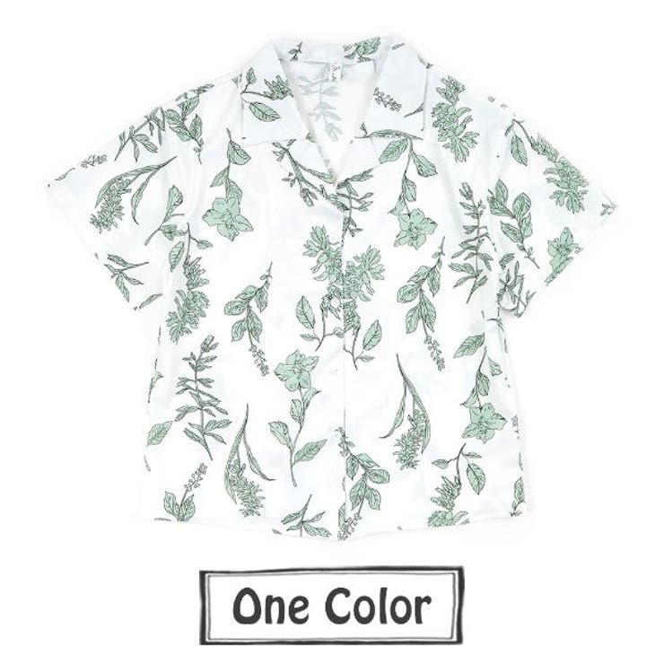 old　デザインシャツ　オープンカラー　総柄　個性的　ボタニカル　ネイティブ PRINTED SHIRT。 レトロなボタニカルアートをモチーフした