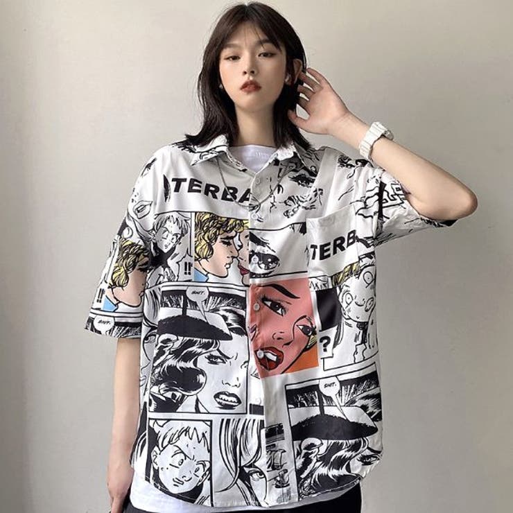 柄シャツ コミック柄 アメコミ風[品番：DCTW0003231