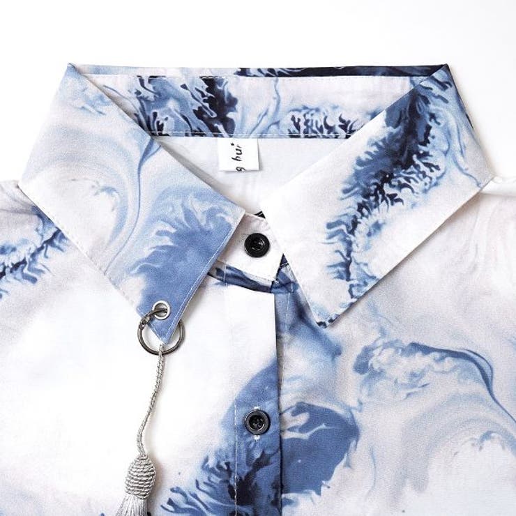 柄シャツ マーブル柄 タッセル付き[品番：DCTW0003317]｜Decorative