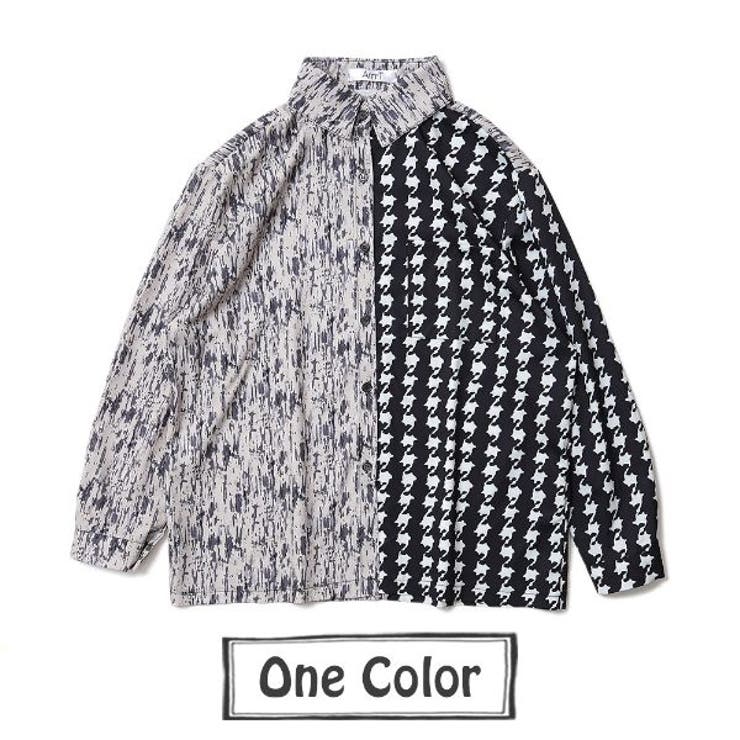 柄シャツ アシンメトリー 千鳥チェック[品番：DCTW0003334